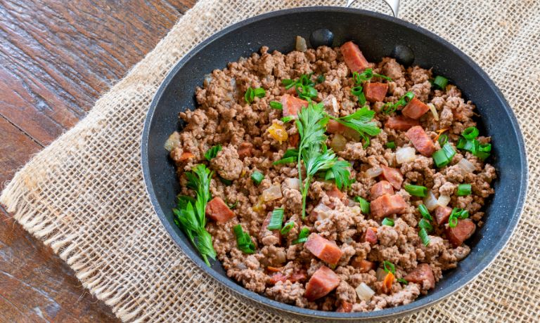 cooked ground beef with vegetables